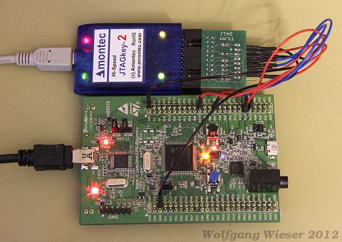 STM32F4 Discovery connected to JTAG emulator. [42kb]