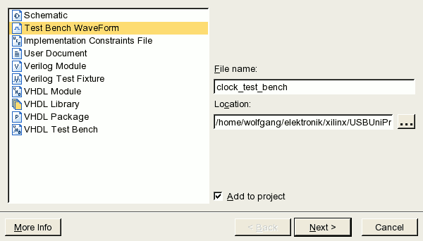 ISE screen shot: New test bench waveform [5kb]