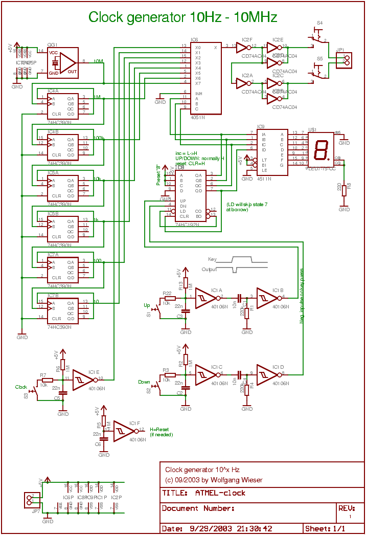 10^x Hz precision clock generator: circuit sheet [30kb]