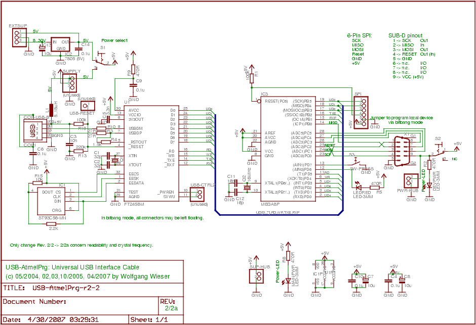 USB-AtmelPrg Interface Cable circuit schematic [27kb]